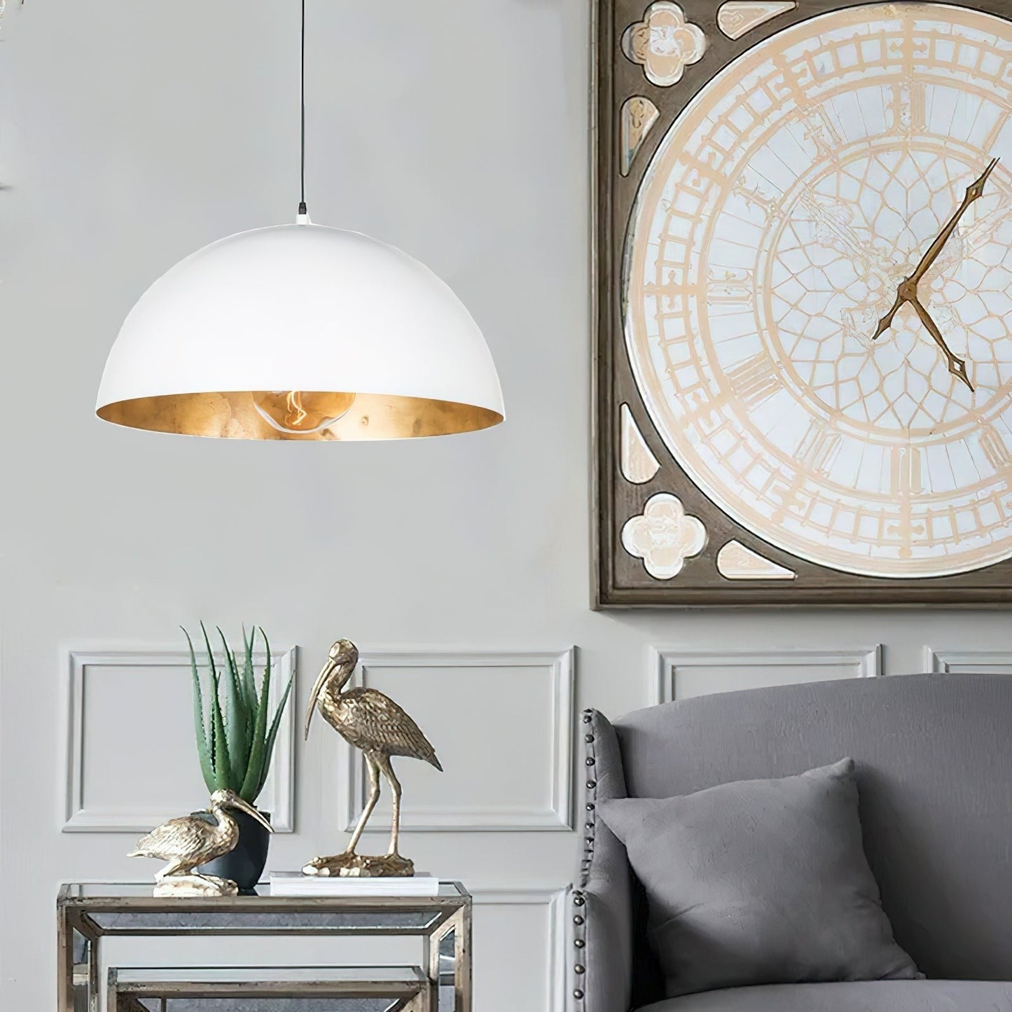 Modern Dome Pendant with Gold Interior