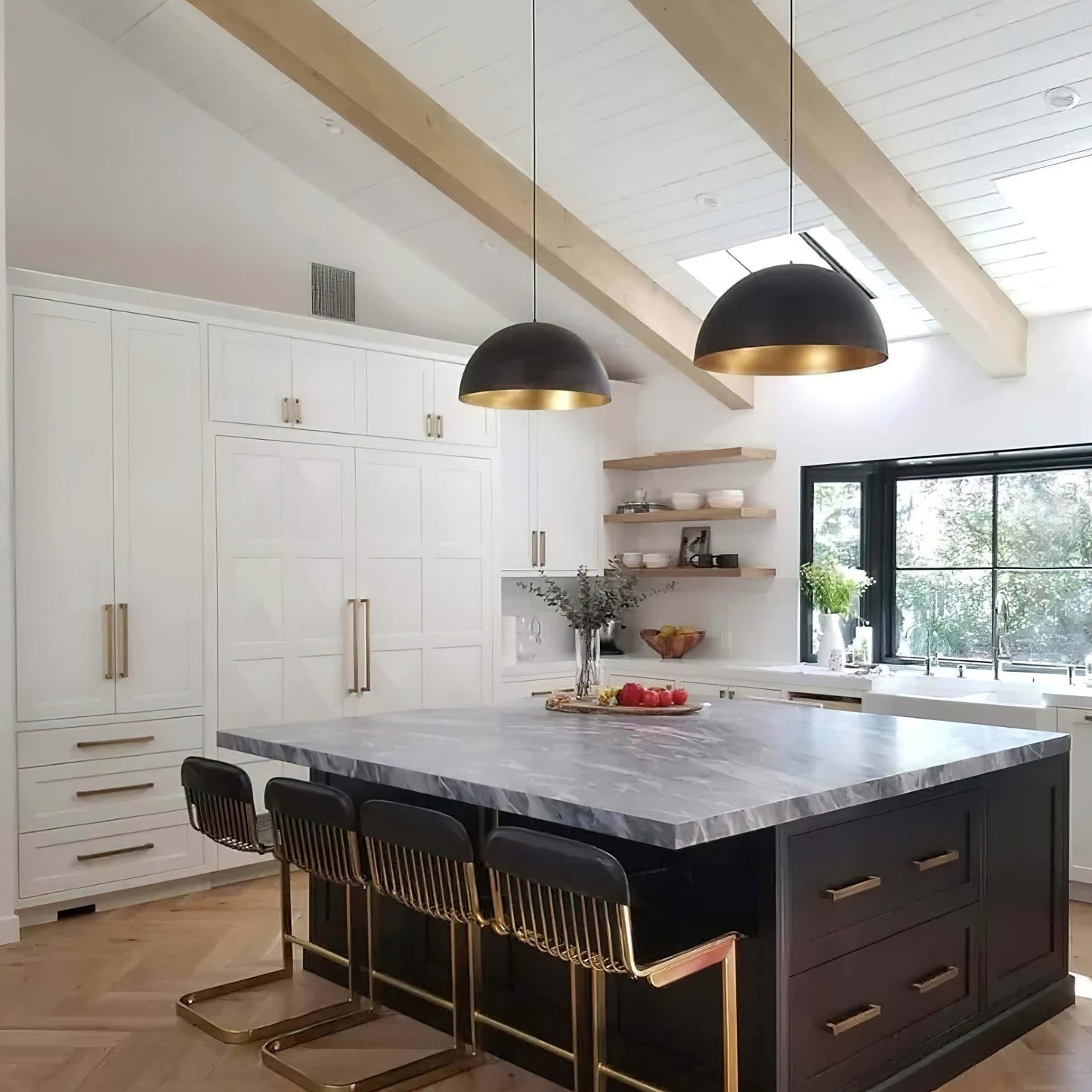 Modern Dome Pendant with Gold Interior