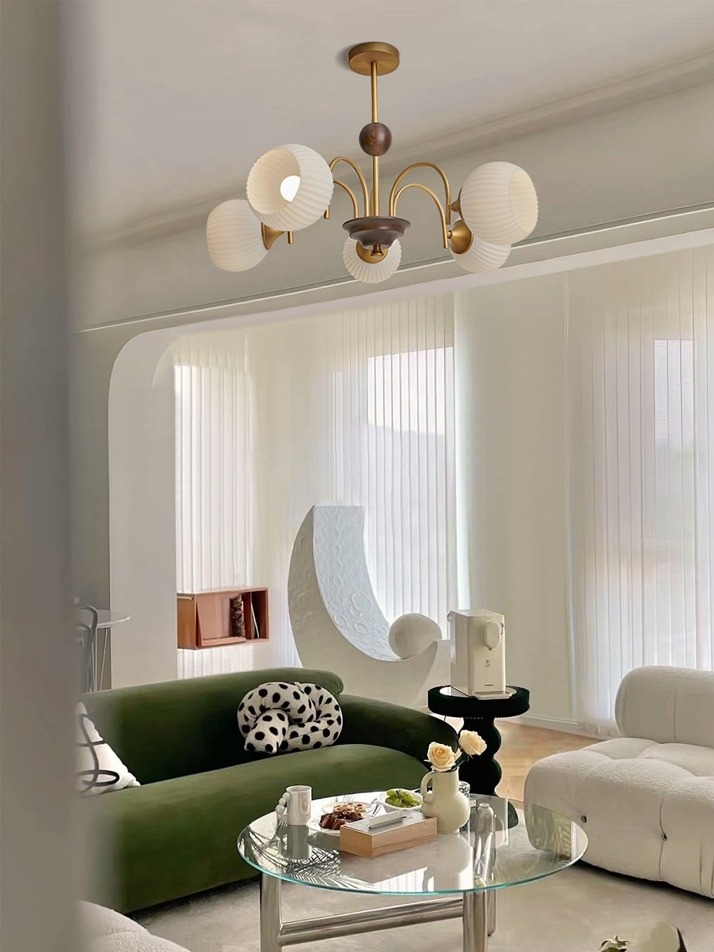 Ribbed Glass Sculptural Chandelier