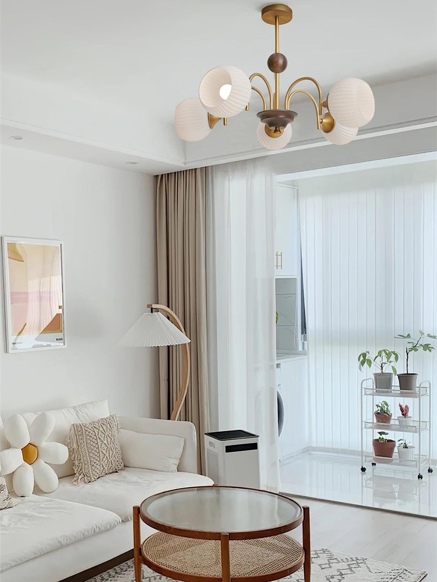 Ribbed Glass Sculptural Chandelier