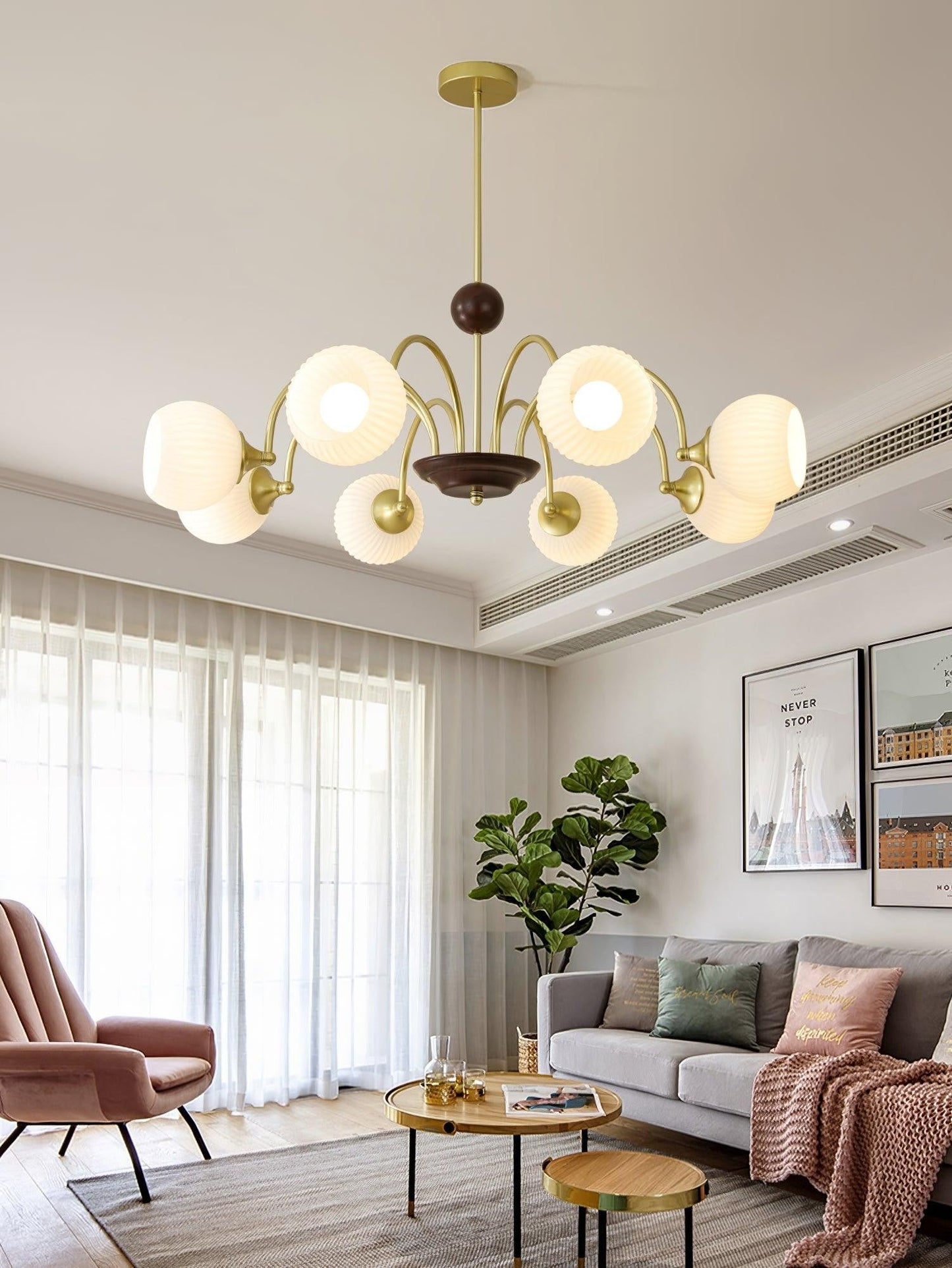 Ribbed Glass Sculptural Chandelier