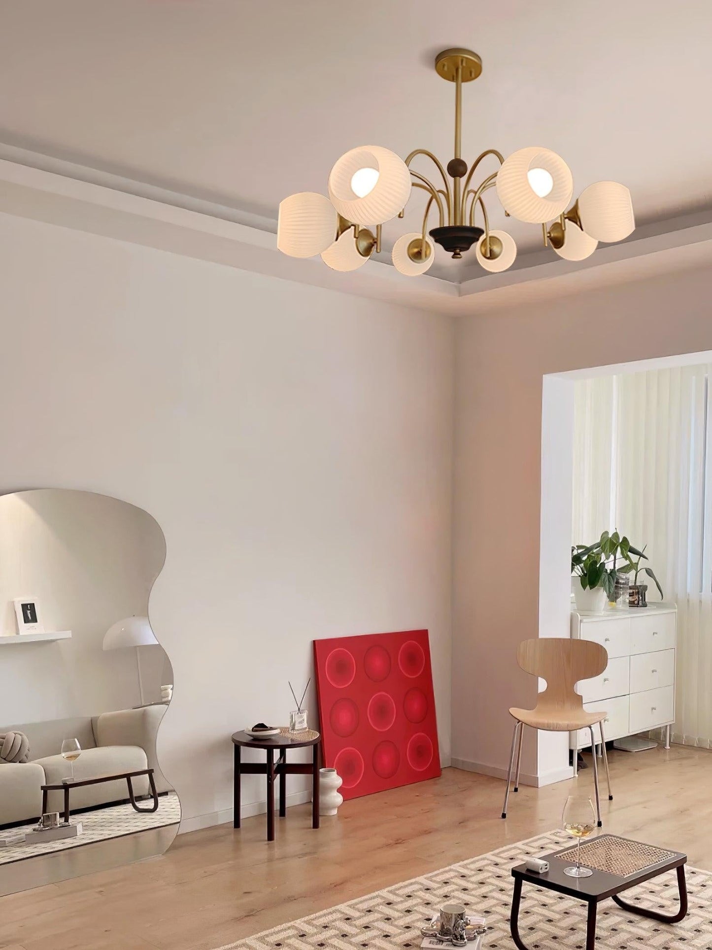 Ribbed Glass Sculptural Chandelier